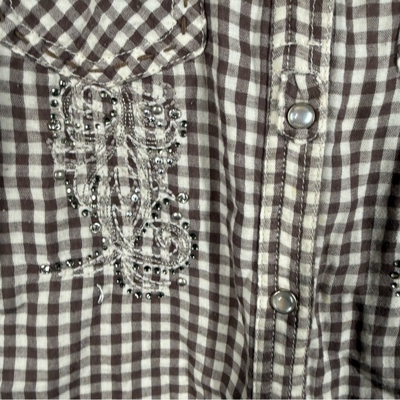Miss Me Flannel Brown and White Plaid Button Down Shirt - Picture 5 of 8